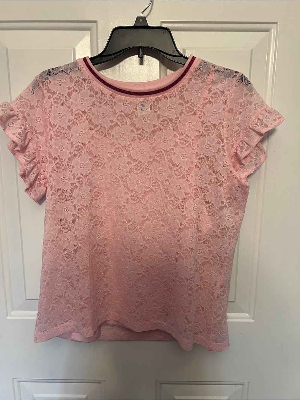 Arizona Pink Lace Ruffle Sleeve Top PLUS SIZE